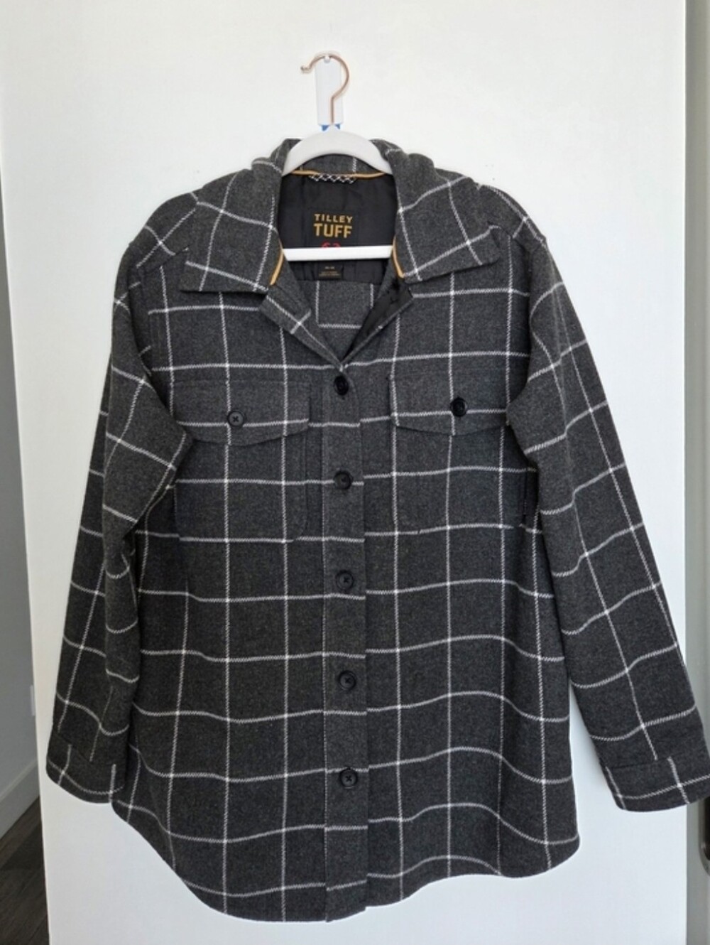 Tilley Tuff Charcoal Windowpane Button-Up Shacket